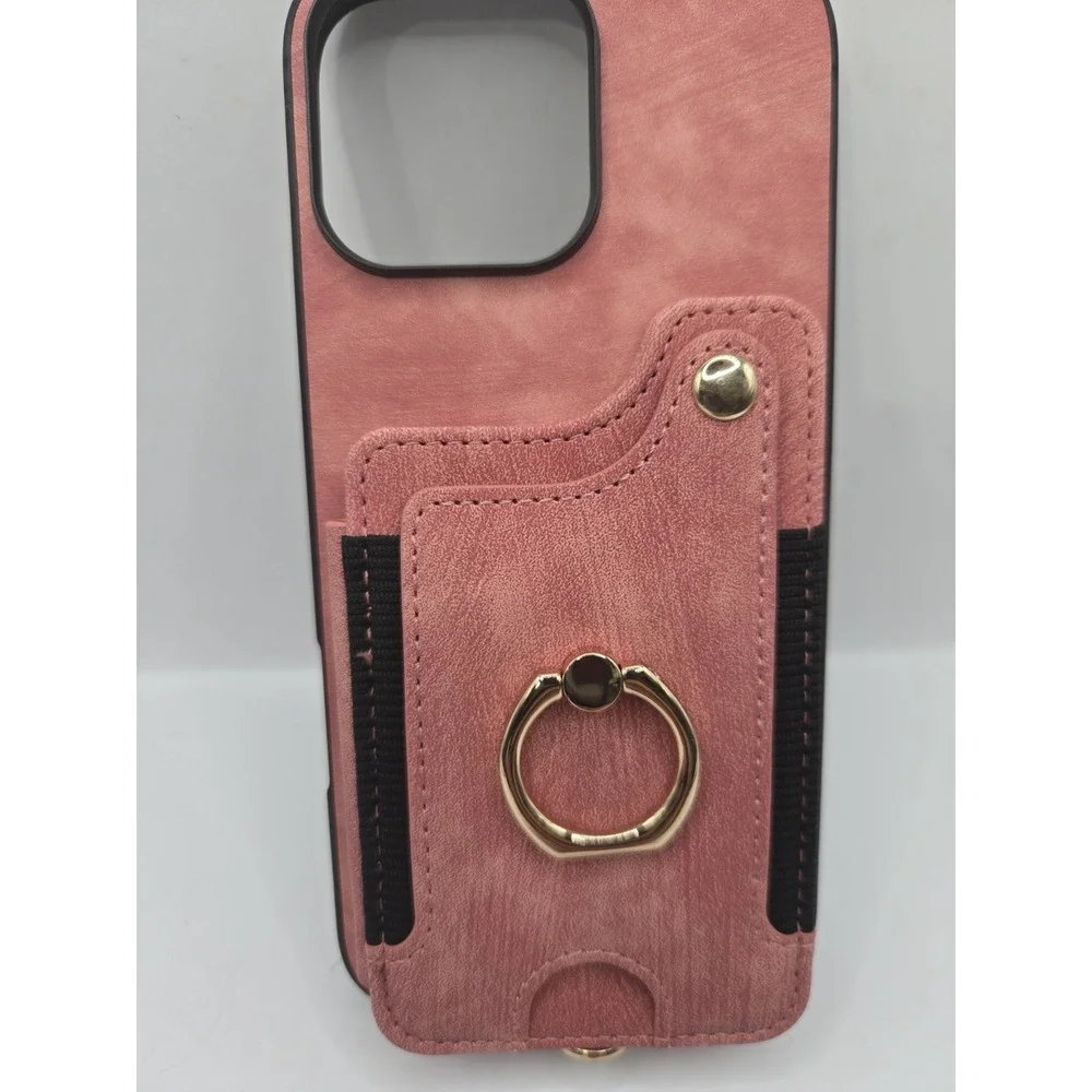 Asuwish Apple iphone 16 Pro Max Case - Card Holder-Strap-Magnetic Snap - Pink